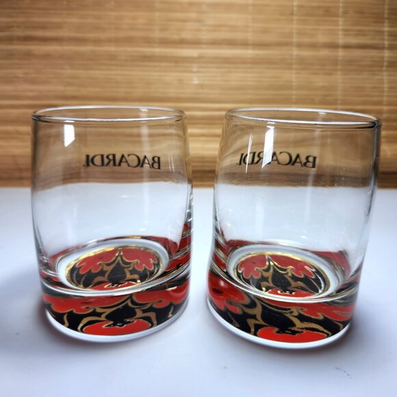 Bacardi Rum Glass Bacardi Bat logo Lot of 2 Weighted lo-ball Collectable10oz - Picture 6 of 10